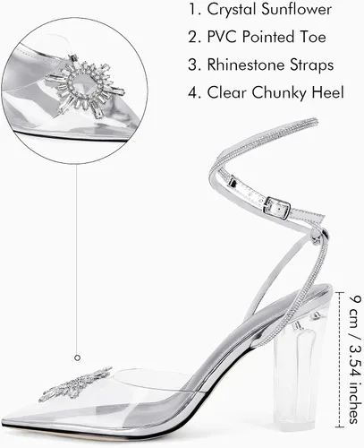 Vista 4 de Coutgo Sandalias de tacón alto grueso con diamantes de imitación para mujer, tacón alto y grueso, zapatos de tacón alto para boda y fiesta