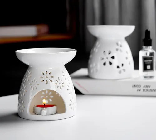 Vista 5 de Lawei Juego de 3 portavelas de cerámica, quemador de aceite esencial, quemador de cera derretida, difusor de aroma de aromaterapia para decoración