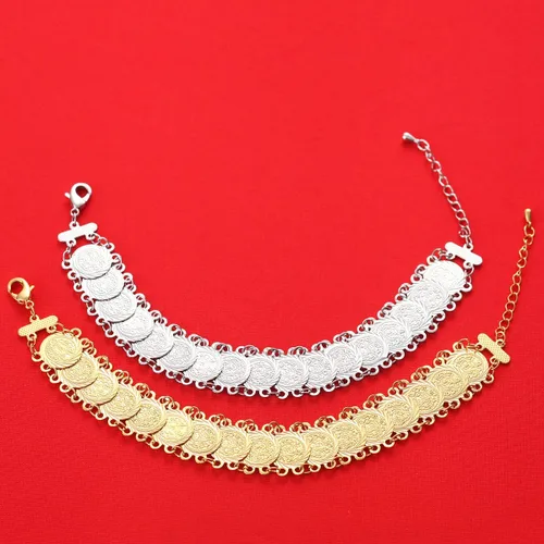 Vista 3 de Pulsera de monedas de dinero islámico musulmán bañada en oro para mujer