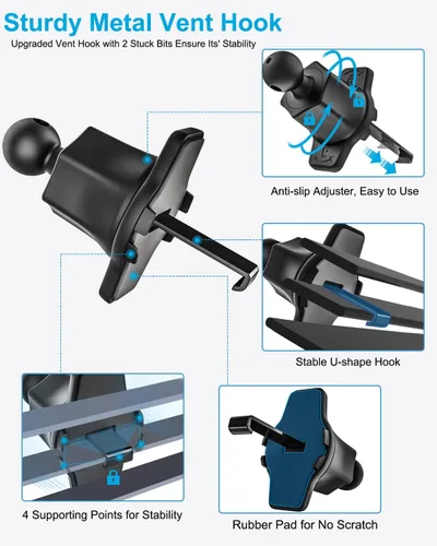 Vista 4 de Soporte de tableta de ventilación de automóvil para teléfono y iPad de 4.7 a 13 pulgadas, soporte para tableta de ventilación de automóvil con clip