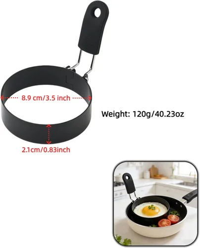 Vista 9 de Anillos de huevo de acero inoxidable de 3.5 pulgadas para panqueques, molde antiadherente para huevos con mango de silicona, molde redondo