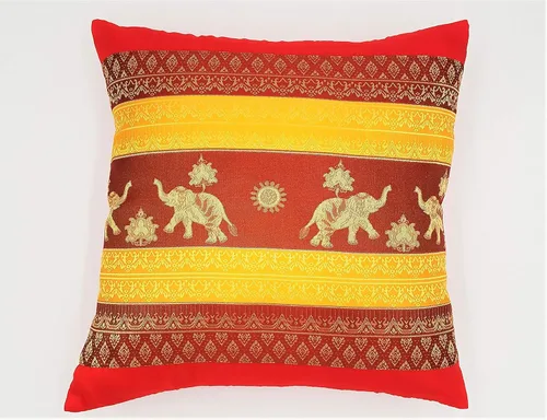 Vista 5 de Fundas de almohada decorativas hechas de seda tailandesa. Bordadas con estampado floral y pequeñas, fundas de almohada de elefantes reales (negro)