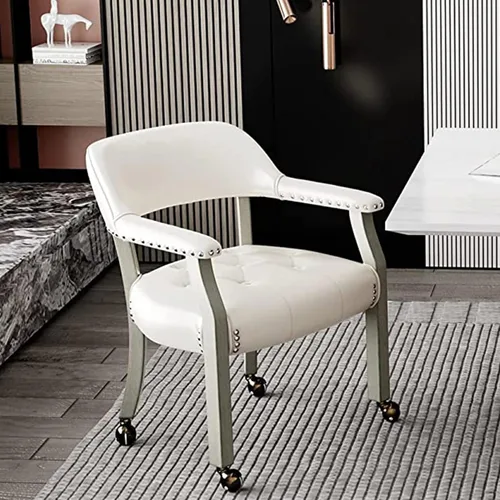 Vista 11 de Silla de comedor con ruedas y brazos, sillas de póker de PU, gris antiguo