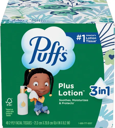 Vista 9 de Puffs Plus Loción Facial Tissue, 1 caja de cubo, 48 pañuelos por caja