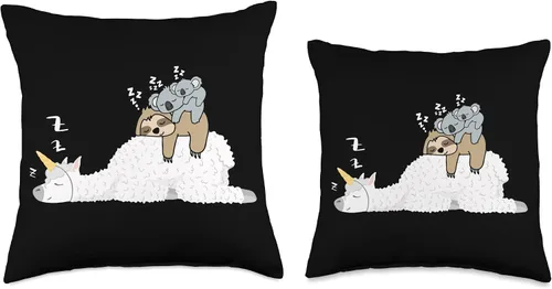 Vista 3 de Cute Sleeping Sloth With Baby Koala Mama Bear Gift Unicorn Llama & Lazy Sloth Mama Bear & Baby Koala almohada, 16 x 16 pulgadas, multicolor
