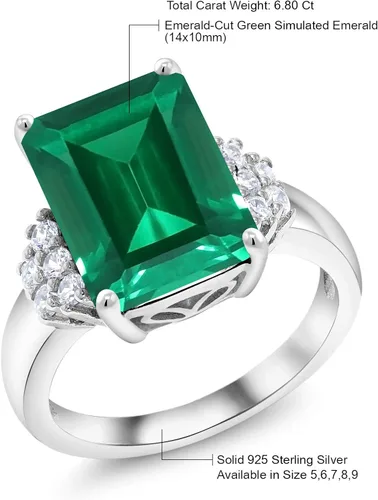 Vista 6 de Gem Stone King Anillo de compromiso para mujer de plata de ley 925, esmeralda de imitación verde