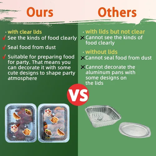 Vista 10 de YLT WAX Bandejas Desechables de Papel de Aluminio de 9 x 13 pulgadas con Tapas Transparentes (Paquete de 10), Recipientes de Alimentos Duraderos