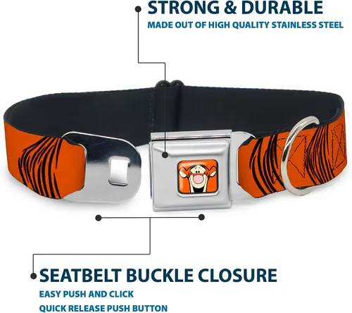 Vista 4 de Collar de perro hebilla de cinturón de seguridad Tigger Stripes naranja negro 9 a 15 pulgadas 1.0 pulgadas ancho