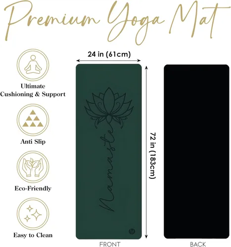 Vista 5 de Alfombrilla de yoga gruesa de 0.177 in, goma natural y poliuretano antideslizante con correa para mujer, esterilla de ejercicio para yoga, pilates