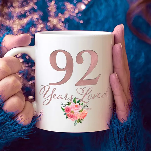 Vista 3 de 92 Years Loved Coffee Mug - 92nd Birthday Present Party Decor for Women Mother Mom Sister Aunt in Law Nana Grandma Grandmother - White Ceramic Cup