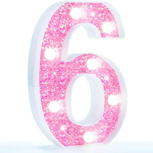 Vista 50 de Pooqla Luces de números de marquesina, números de luz rosa para niñas de 10.º cumpleaños, funciona con pilas, luz nocturna de número con purpurina