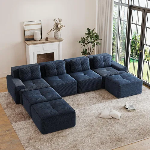 Vista 15 de Sofás modulares convertibles de 82 pulgadas, sofás en forma de L de asiento profundo para sala de estar, sofá moderno de 2 plazas con 1 otomana
