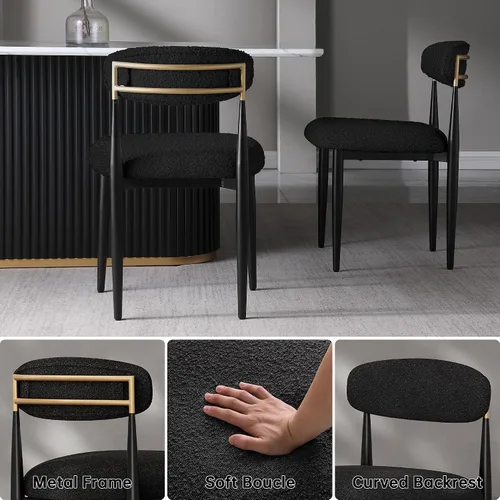 Vista 4 de Juego de mesa de comedor moderno Morden Fort para 4, mesa de cocina de 70" con tapa rectangular de mármol y base estriada negra, 4 sillas tapizadas