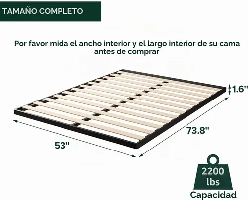 Vista 2 de Zinus Deepak - Base de listones de madera de montaje fácil de 1.6 pulgadas, reemplazo de base para la cama, tamaño matrimonial
