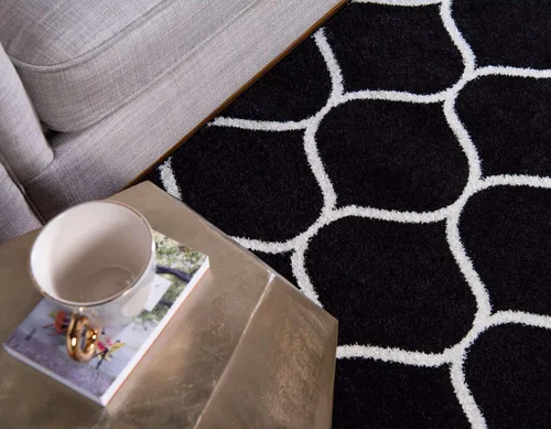 Vista 5 de Unique Loom Trellis Frieze Collection Alfombra de Área - Redondeada (2' x 3' 1", Negro/Marfil)