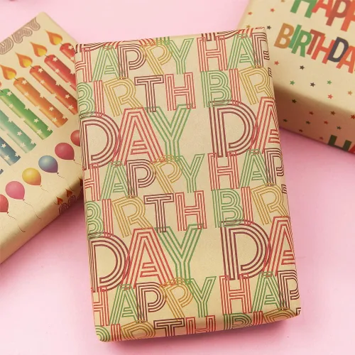 Vista 8 de Papel de regalo colorido de estraza para hombres, mujeres, niños, niñas, niños, 4 hojas en 4 diseños plegados planos de 20 x 28 pulgadas por hoja