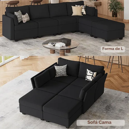 Vista 4 de Huatean Home Sofá Seccional Modular de 114.17", Sofás Seccionales de 6 Asientos con Almacenamiento, Espuma Viscoelástica, Sofá Modular Convertible