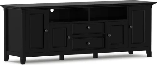 Vista 25 de SIMPLIHOME Amherst - Soporte de TV de transición de madera maciza de 72 pulgadas de ancho, estilo rústico marrón envejecido, para televisores