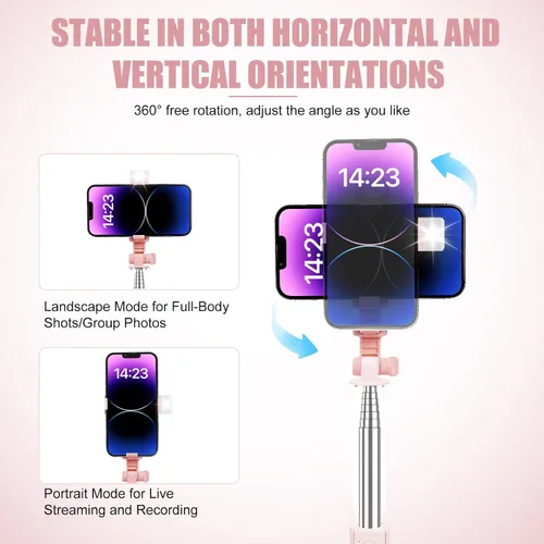 Vista 13 de Palo selfie con control remoto recargable y luz (1 unidad), trípode para iPhone, soporte de teléfono celular para grabación de video, soporte