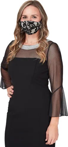 Vista 4 de Alex Evenings Vestido recto corto de talla grande para mujer con detalle de ilusión adornado