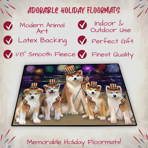 Vista 2 de Doggie of the Day Akita Dogs Floor Mat - 4th of July Independence Day - Best Dog Doormat - Protector Decor - Unique Portrait Art - Premium Quality