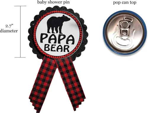Vista 5 de Mama Bear & Papa Bear Baby Shower Pins Daddy to Be Pin Buffalo Plaid Género Revelación de Género, Pin rojo y negro, Baby Sprinkle, Cartulina cinta