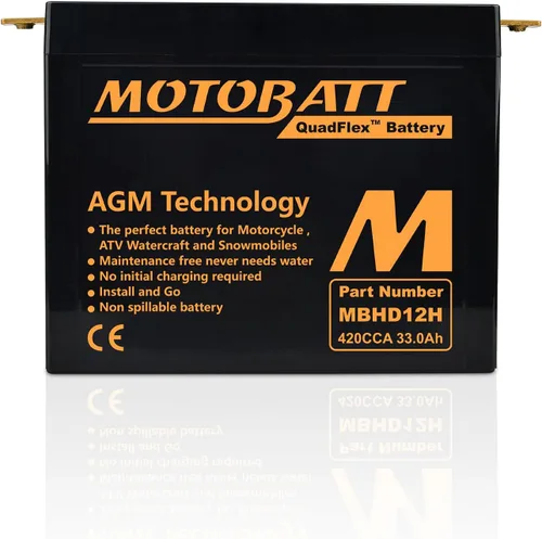 Vista 2 de MotoBatt Reemplazo de batería AGM sellada MBHD12H de 12 voltios y 33 Ah - YHD-12H