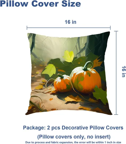 Vista 5 de Batmerry Autumn Pumpkin Templeton Throw Pillow Covers, Green Leaves Paths Forests Decorative Pillow Covers Digital Printing Blended for Couch Sofa