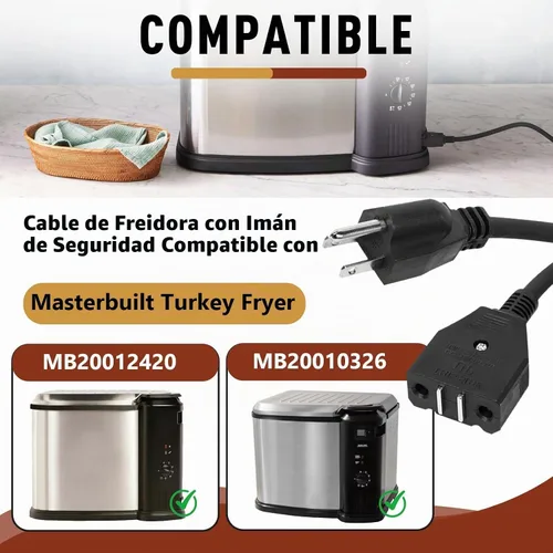 Vista 6 de 9001150010 Cable de alimentación magnético compatible con freidora eléctrica Masterbuilt 10L XL, cable de freidora magnética de repuesto