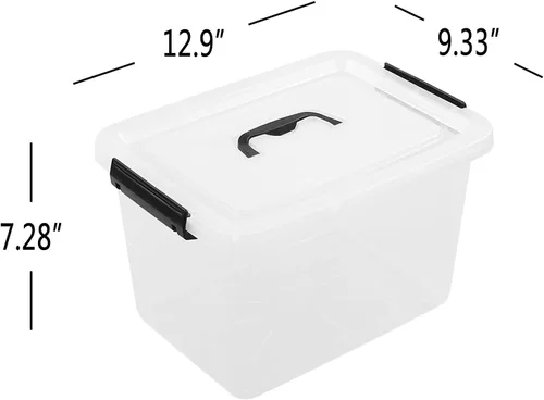 Vista 3 de Qskely - Paquete de 6 cajas de almacenamiento de plástico transparente, 10 L, caja de almacenamiento con asa secure latch lids keep dust and