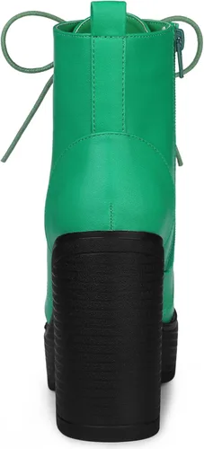 Vista 3 de Allegra K Botas de combate de tacón alto grueso con cordones para mujer, M