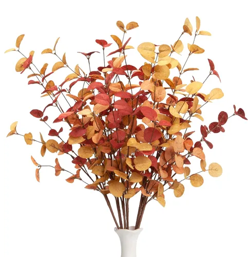 Vista 6 de 6 piezas de tallos de eucalipto artificial, decoraciones de otoño, ramas de hojas, decoraciones de otoño con ramas de flores de otoño y plantas