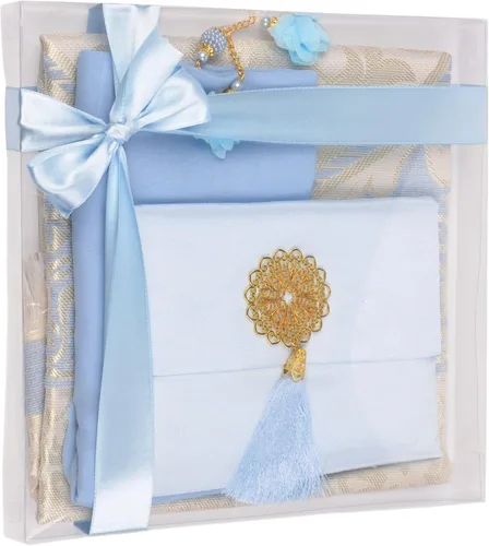Vista 12 de BABY SHOWER CHOCOLATE Juego de regalo islámico de alfombra de oración, tapete de oración de terciopelo, cuentas de oración, bufanda y libro Yaseen