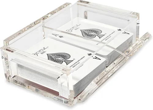 Vista 11 de La Canasta - Juego de bandeja para cartas con 2 barajas de cartas en caja acrílica con tapa deslizante y base giratoria, mantiene la pila de cartas