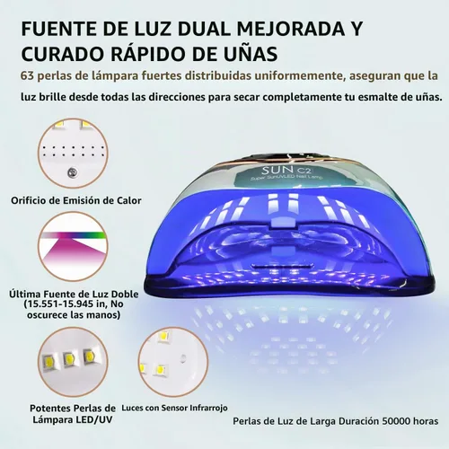 Vista 3 de Luz UV para Uñas 288W Lámpara de Uñas con 63 cuentas LED para esmalte de gel con pantalla LCD, sensor automático y 4 ajustes de temporizador