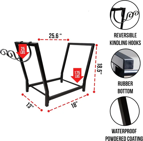 Vista 2 de FireProof Pros - Soporte para leña al aire libre y en interiores con ganchos para leña. 25.6 pulgadas