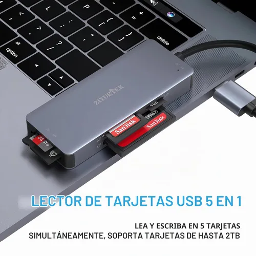 Vista 3 de Lector de tarjetas CF, USB 3.0 a adaptador de lector de tarjetas de memoria flash compacto 5Gbps lectura simultáneamente 5 tarjetas simultáneamente