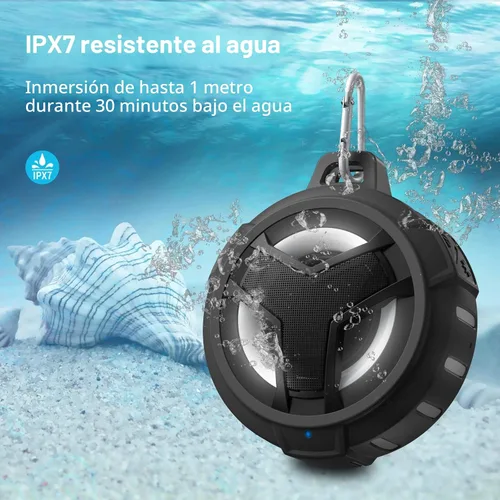 Vista 2 de EBODA Altavoz de ducha Bluetooth, altavoces Bluetooth portátiles, altavoz inalámbrico impermeable IP67 con luz LED, flotante, 2000 mAh, estéreo