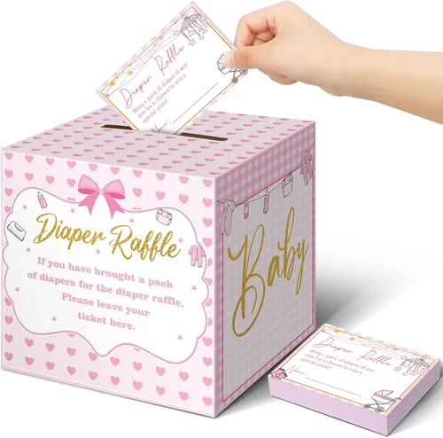 Vista 25 de Teling 51 boletos para rifas de pañales con caja de tarjetas, decoración de baby shower, caja de revelación de género para fiesta de rifas