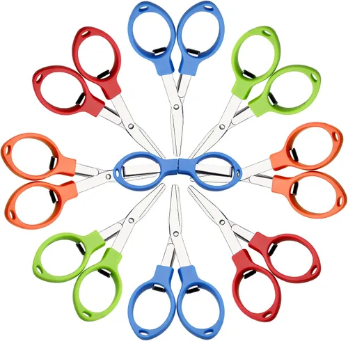 Vista 9 de Tatuo Tijeras de acero inoxidable plegables, mini tijeras, antióxido, portátil, llavero, tijera, tijeras pequeñas en forma de tijeras compactas