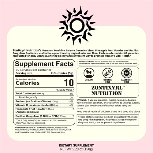 Vista 7 de Gomitas de equilibrio femenino prémium para mujer, gomitas de piña para mujeres, probióticos de pH y apoyo inmunológico, veganas, sin gluten, 60