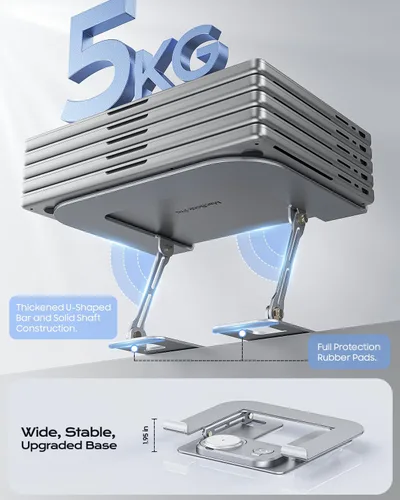 Vista 4 de Meifigno Soporte para laptop con base de estación de carga inalámbrica, soporte plegable de aluminio para MacBook con cargador MagSafe