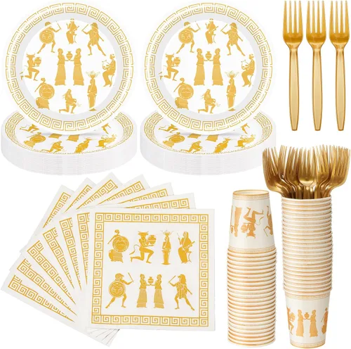 Vista 8 de Vesici 96 piezas de suministros de fiesta de mitología griega para invitados, platos inspirados en la mitología antigua, vasos, servilletas