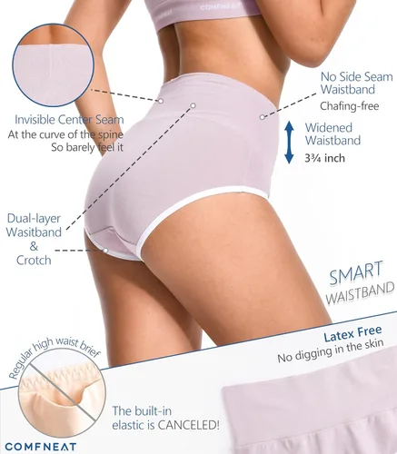 Vista 2 de Comfneat Paquete de 4 calzoncillos de cintura alta para mujer, de cobertura completa, ropa interior elástica de algodón y elastano