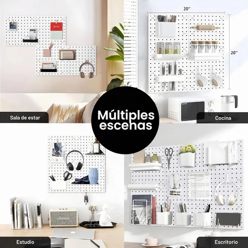 Vista 8 de 4 Piezas Paneles de Tablero Perforado, Soporte de Pared de Tablero Perforado ABS Blanco, Fácil Instalación para Sala de Manualidades, Garaje