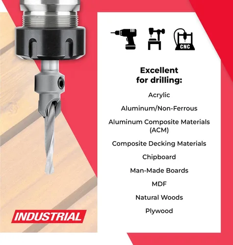 Vista 3 de Amana Tool Broca avellanadora con punta de carburo, 55212, 12 tornillos, 15/32 de diámetro x 7/32 de diámetro x vástago redondo de 3/8