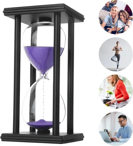 Vista 8 de Temporizador de Arena de Reloj de Arena, Temporizador de Arena de Arena de Madera Negra de 30/45/60 Minutos para Hogar, Escritorio, Salón de Clases