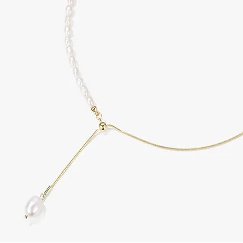 Vista 9 de Cowlyn Collar con colgante de perlas, cadena Lariat en forma de Y, oro de 14 quilates, colgante largo, joyería para mujeres y niñas, Metal