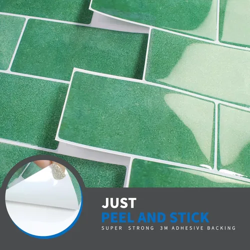 Vista 4 de Mosaicos 3D autoadhesivos para cocina, baño y tocador, 10 hojas de alta calidad, paneles decorativos impermeables (12 x 10) (verde pavo real)