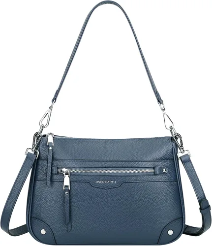 Vista 11 de Over Earth Soft Genuine Leather Crossbody Bags for Women with Multi Pockets 01-Negro